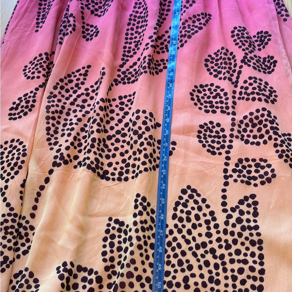 Anthropologie V-Neck Ombre Pink & Yellow Printed Chiffon Maxi Dress Sz L Lined - Picture 11 of 13